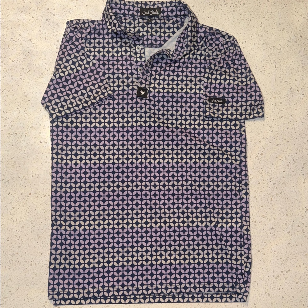 Bad Birdie Blue and Purple Patterned Polo